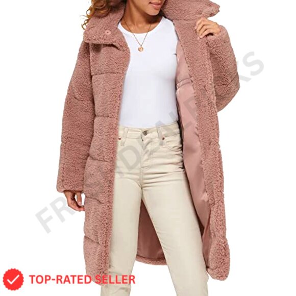 Quilted Teddy Coat Long Sherpa Oversized Chic Y2K Retro Outerwear - Picture 5 of 7